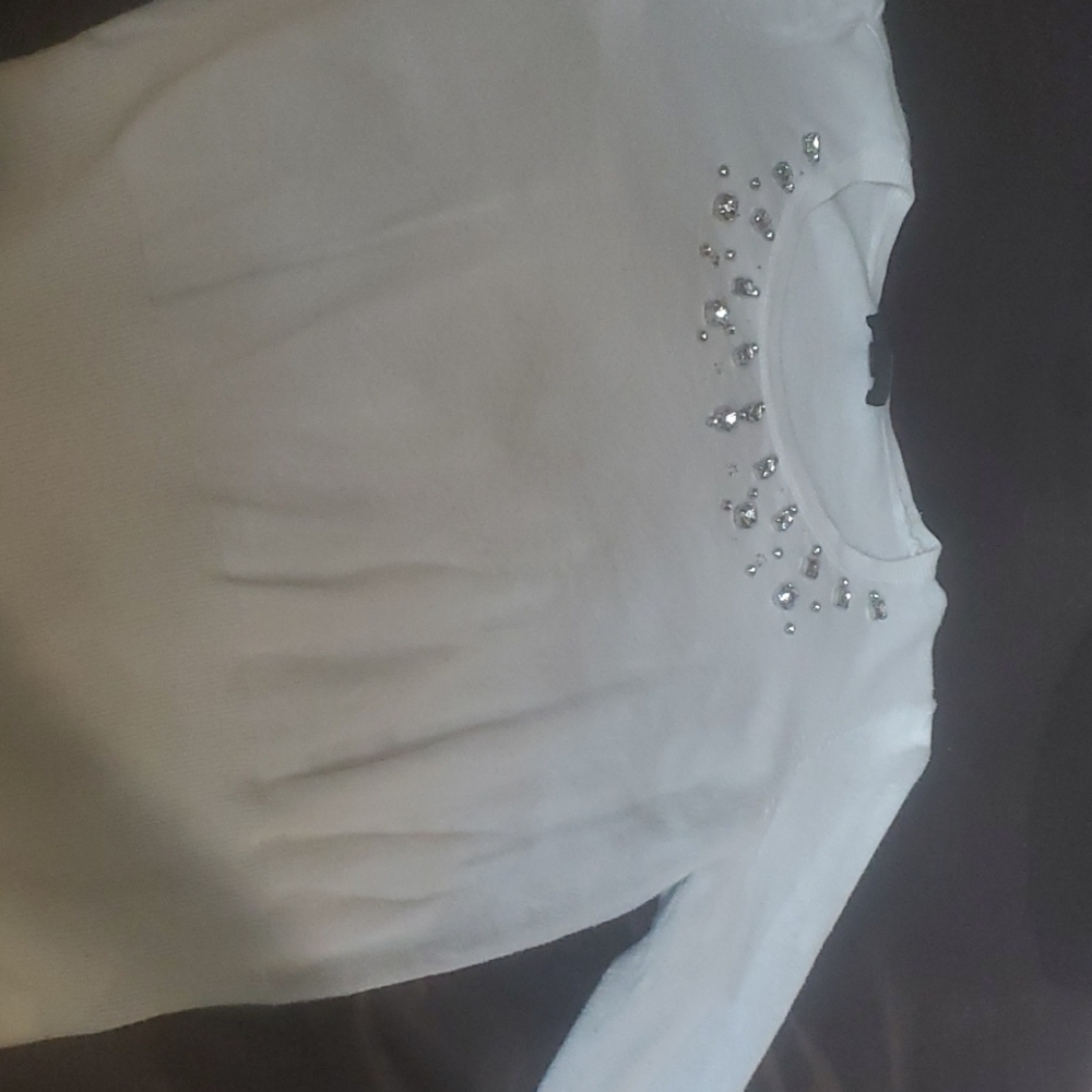 White Worthington Gem Stoned Quater Sleeve Shirt